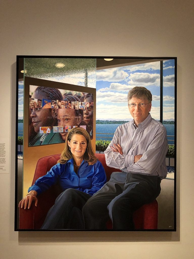 'William Henry Gates III and Melinda Gates' as painted in 2010 by Jon R. Friedman, born 1947. Oil on canvas.